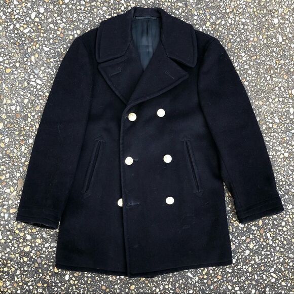 #P11 Vintage US Navy Naval Military Pea Coat midnight Blue Gold Eagle Buttons 36 - Picture 7 of 9